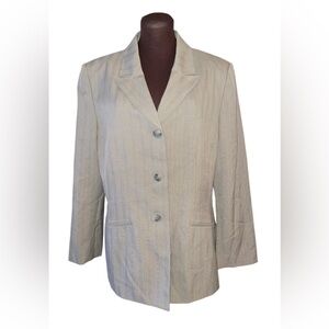 Vintage JONES WEAR Tan & Cream Pin Striped Suit Jacket Blazer Size 16